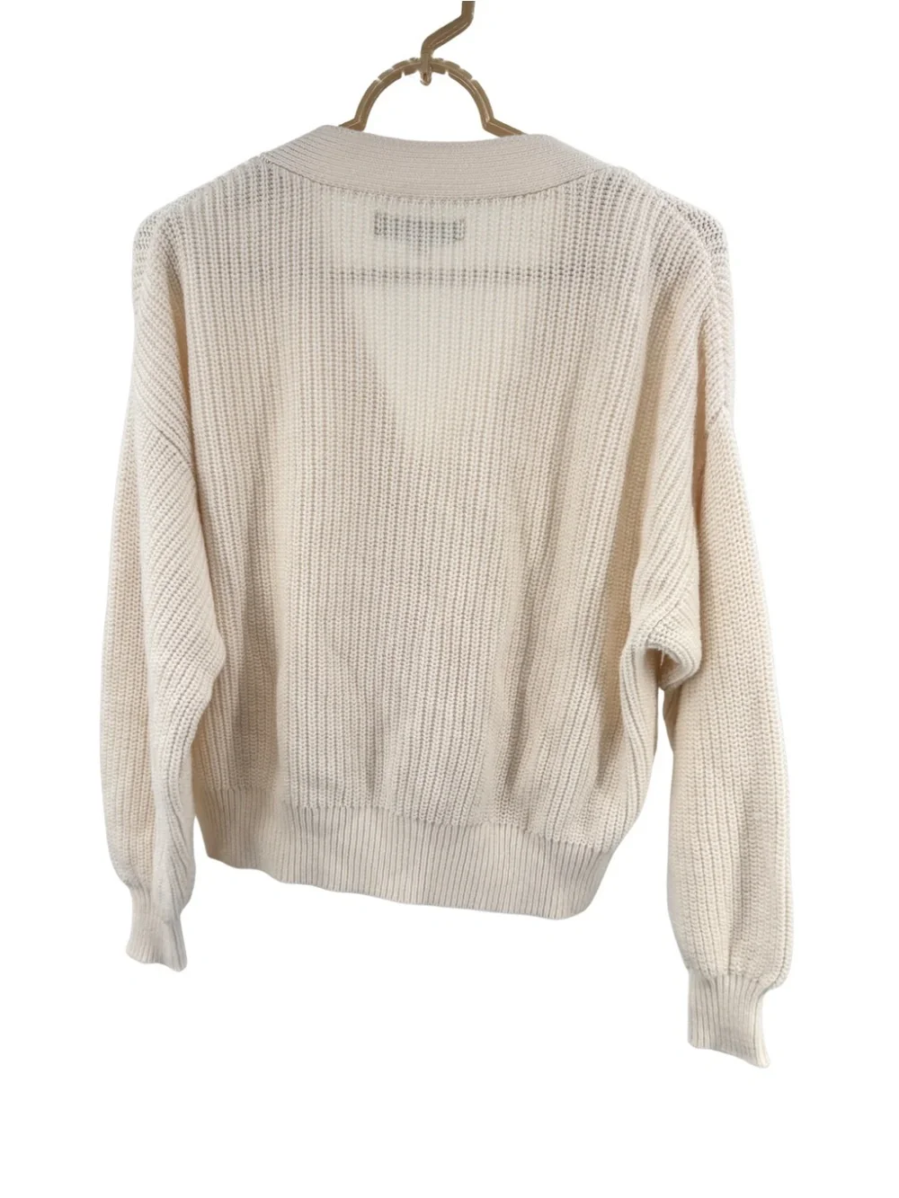 LOFT Cream Ribbed slouchy cropped cardigan S cotton casual fall winter neutral